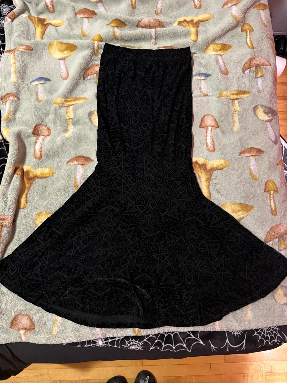 Killstar Black Velvet Mermaid Skirt with Subtle Gothic Pattern